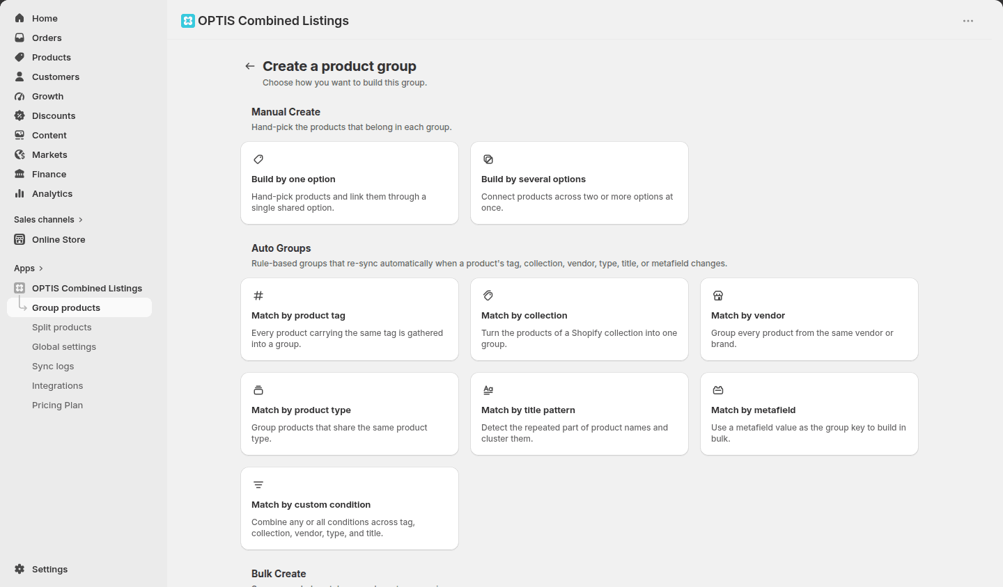 Auto-group by tag, collection, vendor, type, title, or metafield