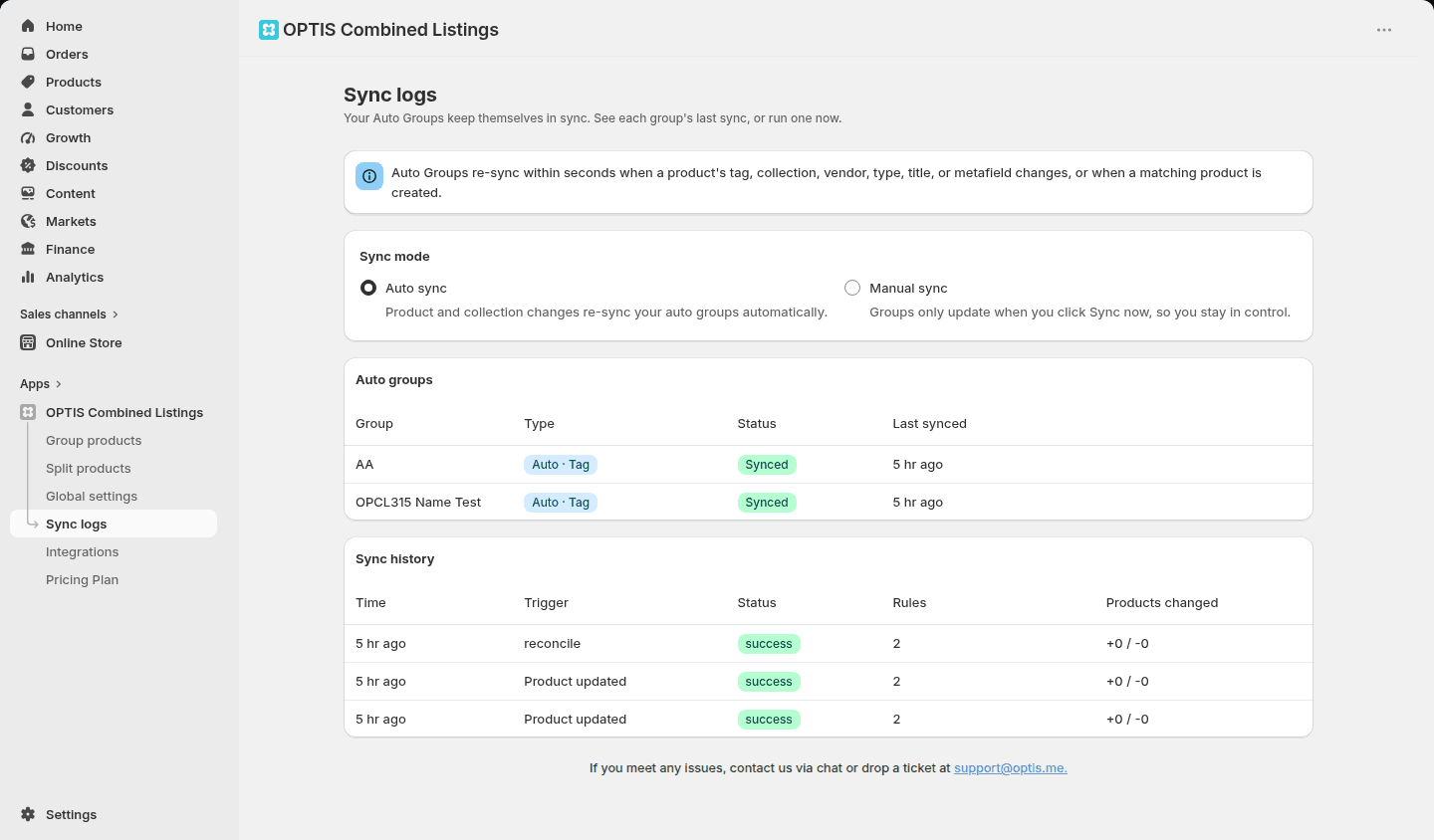 Real-time sync when products change